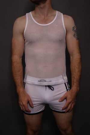 White Mens Mesh Singlet